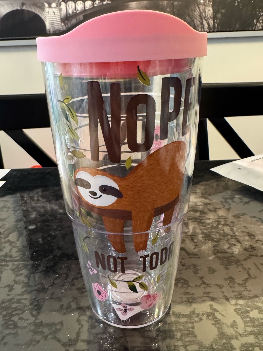 Sloth 'Nope Not Today' Pink Tumbler
